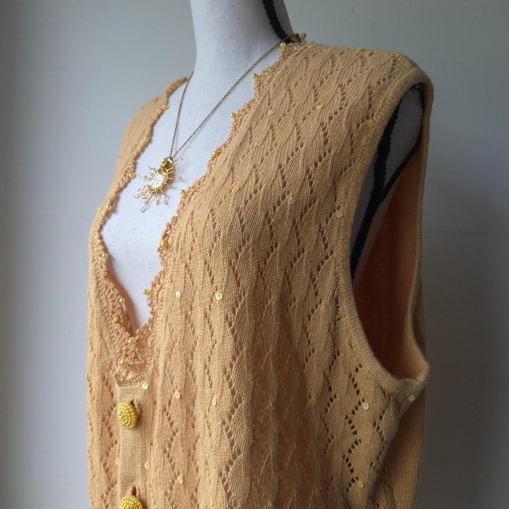 90s Vintage Storybook Knits Sweater Vest Women L Cottage Twee Oversized Grandma